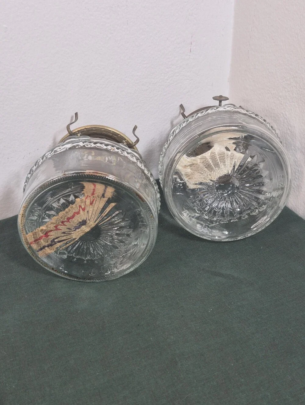 Pair of Vintage Glass Eagle Oil Lamps with Wicks